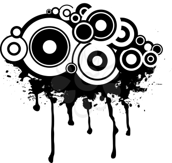 Royalty Free Clipart Image of an Inkblot and Circles