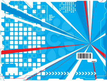 Royalty Free Clipart Image of a Blue Background With White Squares and Red, White and Blue Strieps