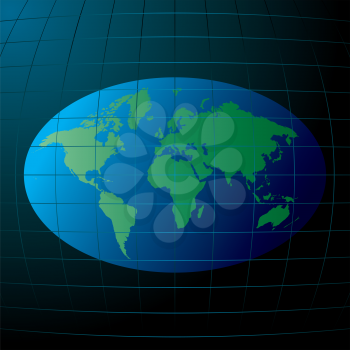 Royalty Free Clipart Image of a Flattened Globe on a Grid