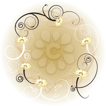 Royalty Free Clipart Image of a Flourish With Flowers on Gold