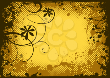 Royalty Free Clipart Image of a Grunge Gold Background With Floral Flourishes