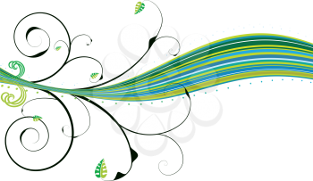 Royalty Free Clipart Image of a Green Striped Wave With a Flourish