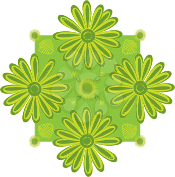 Royalty Free Clipart Image of Green Flowers on a Square