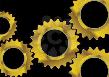 Royalty Free Clipart Image of Gold Cogs on a Black Background