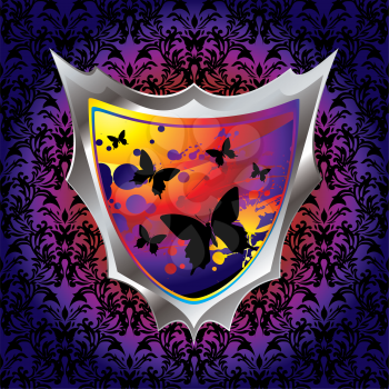 Royalty Free Clipart Image of a Brightly Coloured Shield