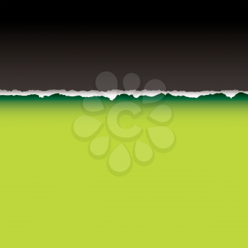 Royalty Free Clipart Image of a Green and Black Background With a Torn Edge