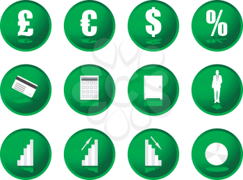 Royalty Free Clipart Image of Twelve Financial Buttons