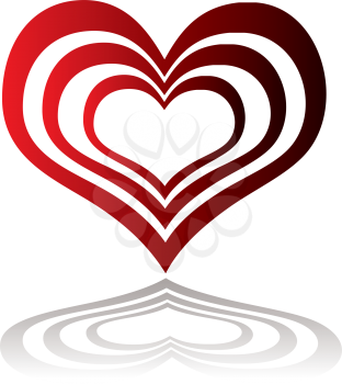 Royalty Free Clipart Image of Red Hearts Inside Red Hearts and a Shadow
