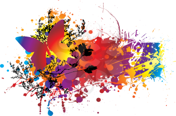 Royalty Free Clipart Image of an Ink Spatter and Butterfly