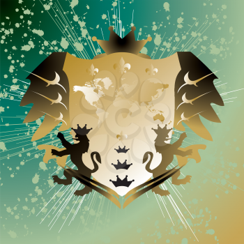 Royalty Free Clipart Image of a Shield With Griffons on Green