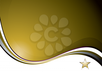 Royalty Free Clipart Image of a Wavy Gold and White Background With a Star in the Corner