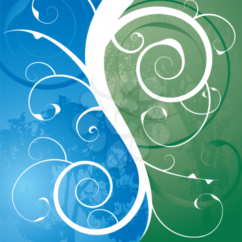 Royalty Free Clipart Image of a Flourish on Blue and Green