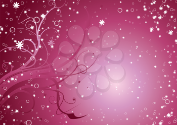Royalty Free Clipart Image of a Pink Background With a Flourish and Tiny Flowers