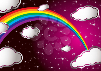 Royalty Free Clipart Image of a Cloud and Rainbow Background