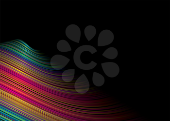 Royalty Free Clipart Image of a Black Background With Rainbow Colours in the Bottom Corner