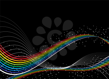Royalty Free Clipart Image of a Black Background With Rainbow Stripes