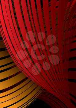 Royalty Free Clipart Image of a Red and Gold Background of Flowing Lines