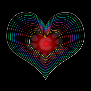 Royalty Free Clipart Image of a Heart With Coloured Outlines