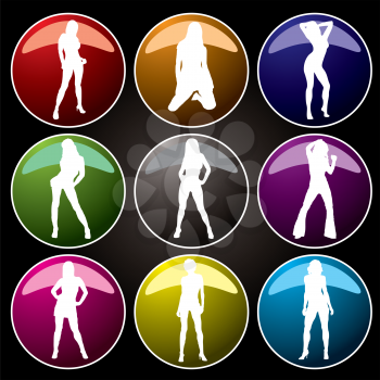 Royalty Free Clipart Image of a Set of Women on Buttons