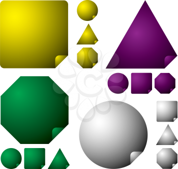 Royalty Free Clipart Image of a Set of Shapes With Curling Corners