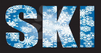 Royalty Free Clipart Image of the Word Ski With Snowflakes