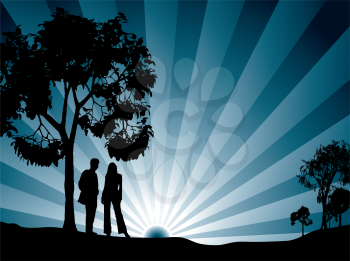 Royalty Free Clipart Image of a Couple at Sunrise