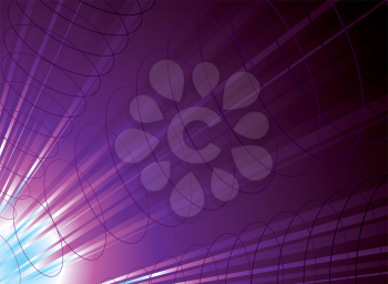 Royalty Free Clipart Image of a Purple Background With a Blue Corner and Light Streaks