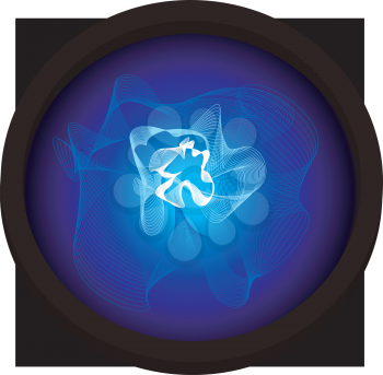 Royalty Free Clipart Image of Blue Waves in a Black Circle