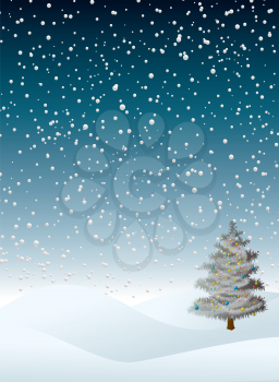 Royalty Free Clipart Image of a Winter Scene With a Tree