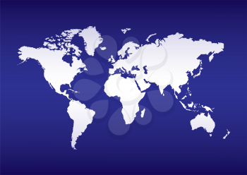 Royalty Free Clipart Image of a White Map on Blue
