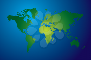 Royalty Free Clipart Image of a Green Map on Blue