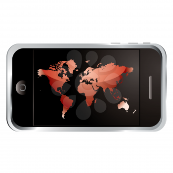 Royalty Free Clipart Image of a Cell Phone With a World Map