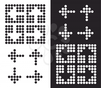 Arrow icon collection made from round dots in negative and positive