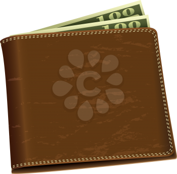 Brown leather wallet with two hundred dollar bank notes