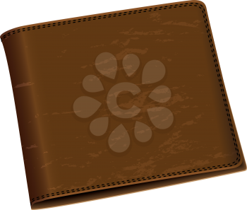 Mens brown leather money wallet close up with black stitching