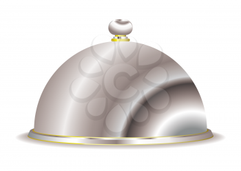 Silver food serving cloche with gold trim