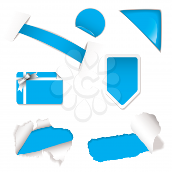blue or cyan shop or web icons with torn paper and gift card