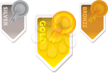 Gold silver and bronze ribbons with paper tab and shadow