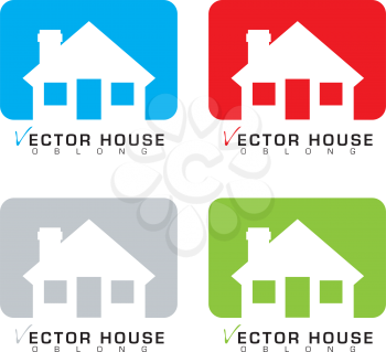 Collection of four bungalow house icons with colour background