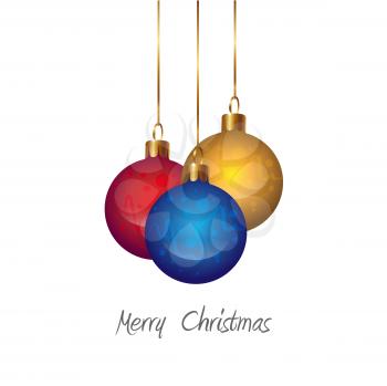 Royalty Free Clipart Image of a Merry Christmas Greeting With Coloured Hanging Ornaments