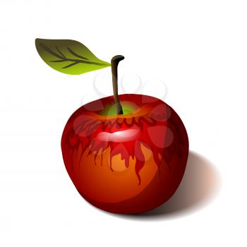 Royalty Free Clipart Image of a Red Apple and Leaf