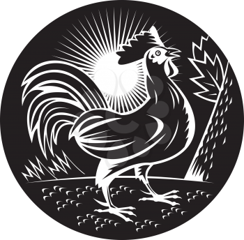 Royalty Free Clipart Image of a Crowing Rooster