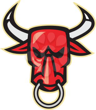 Illustration of a raging angry bull head facing front on isolated white background.