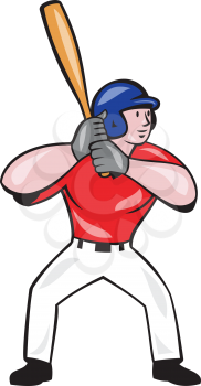 Illustration of an american baseball player batter hitter batting with bat done in cartoon style isolated on white background.