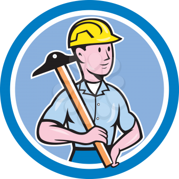 Illustration of an engineer architect draftsman standing holding t-square on shoulder looking to the side set inside circle on isolated background done in cartoon style. 