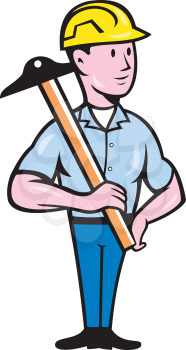 Illustration of an engineer architect draftsman standing holding t-square on shoulder looking to the side on isolated white background done in cartoon style. 
