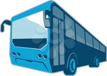 vector illustration of a tourist shuttle bus coach viewed from the front done in retro style on isolated white background.