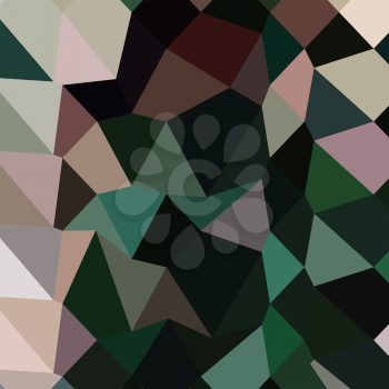 Low polygon style illustration of a dark moss green abstract geometric background.