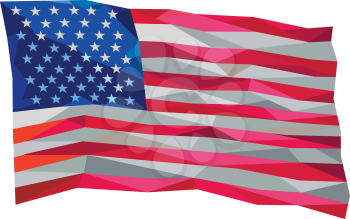 Low polygon style illustration of a usa american flag stars and stripes set on isolated white background.  