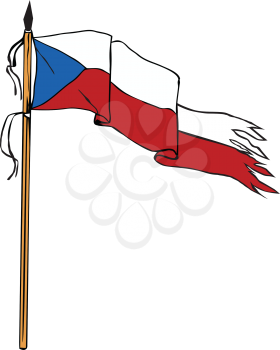 Illustration of a torn ripped flag of Czech Republic set on isolated white background done in retro style. 